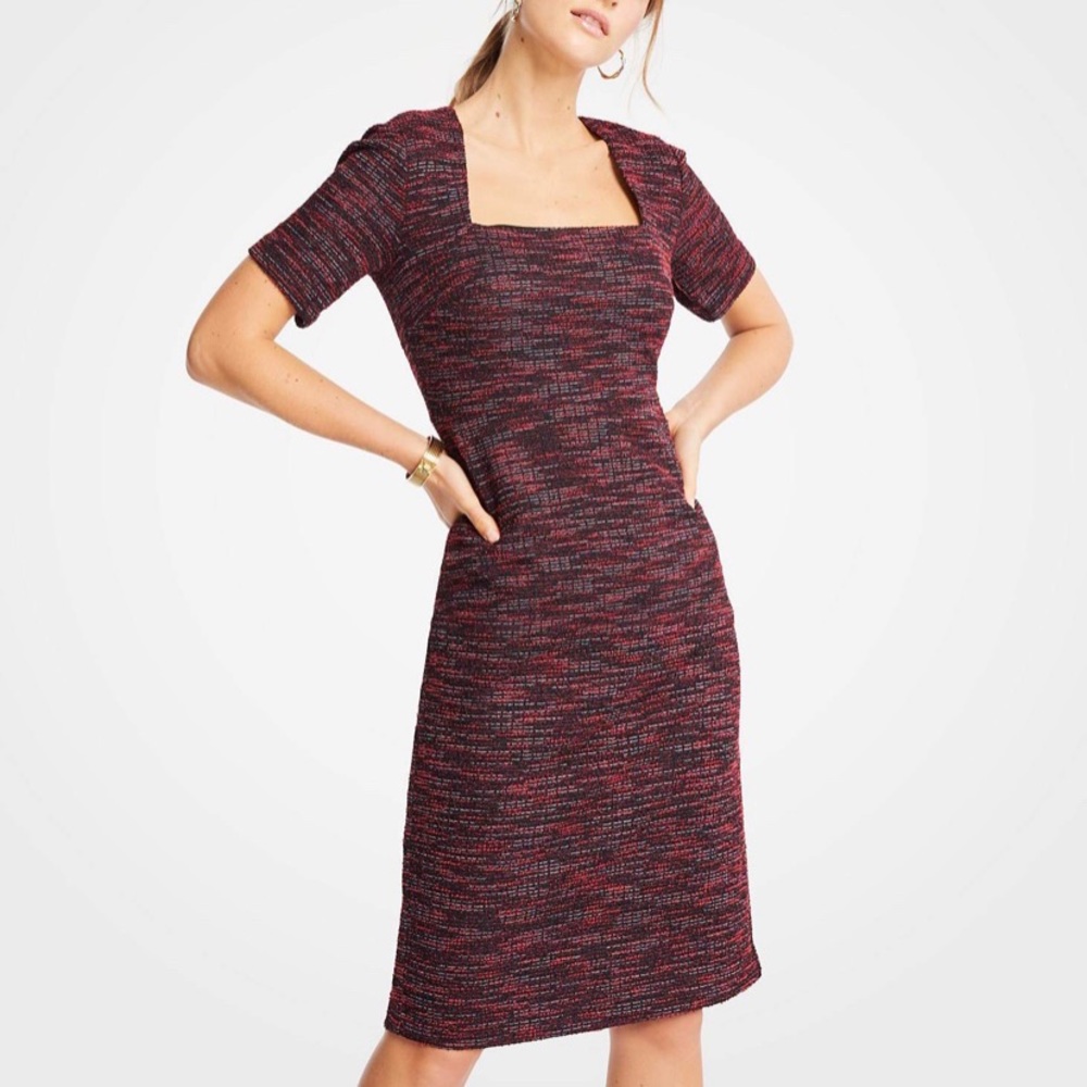 NWT Ann Taylor Tweed Square Neck Dress